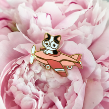 Load image into Gallery viewer, Cat Plane Enamel Pin
