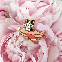 Load image into Gallery viewer, Cat Plane Enamel Pin