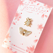 Load image into Gallery viewer, Tiny Bug Set- Moth and Beetle Enamel Pins