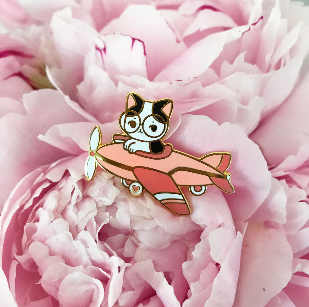 Cat Plane Enamel Pin