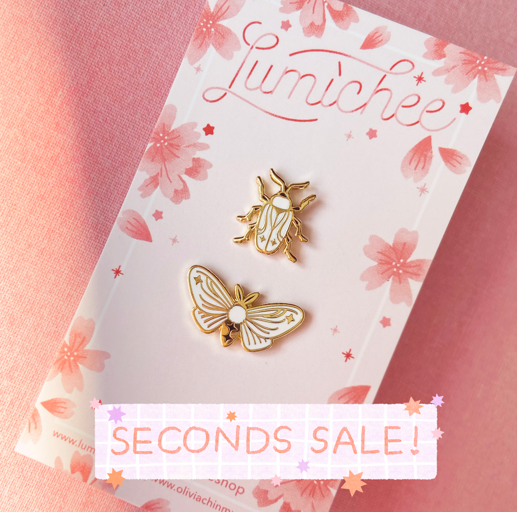 SECONDS SALE Tiny Bugs- Moth and Beetle Enamel Pins