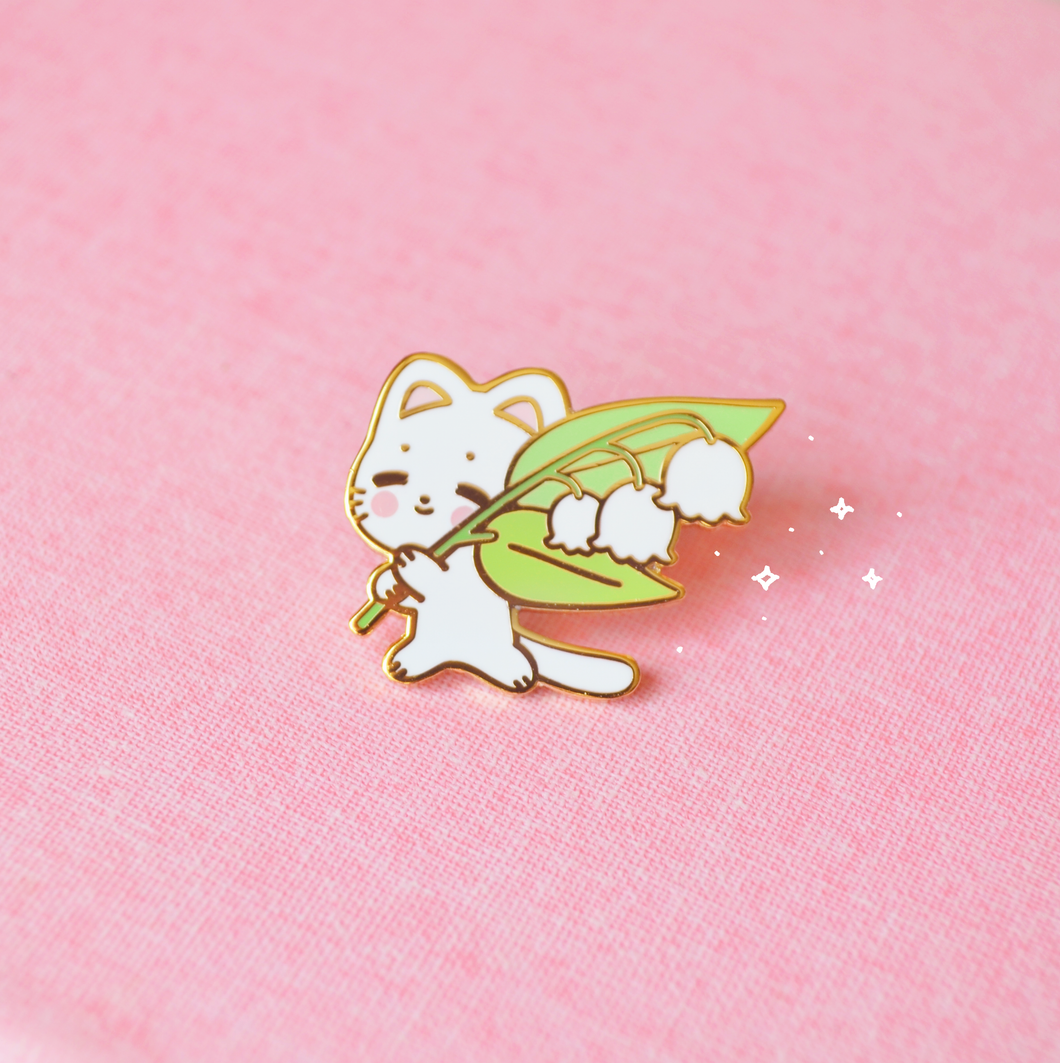 Lily of the Valley Kitty Enamel Pin