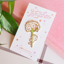 Load image into Gallery viewer, Swinging Hoya Bloom Kitty Enamel Pin
