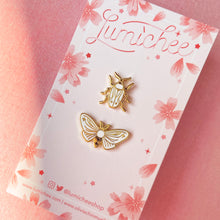 Load image into Gallery viewer, Tiny Bug Set- Moth and Beetle Enamel Pins
